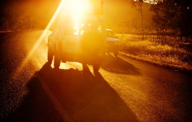 Driving at sunset